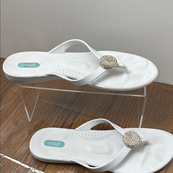Okabashi White Sandals with Rhinestone Embellishment - Picture 1 of 6